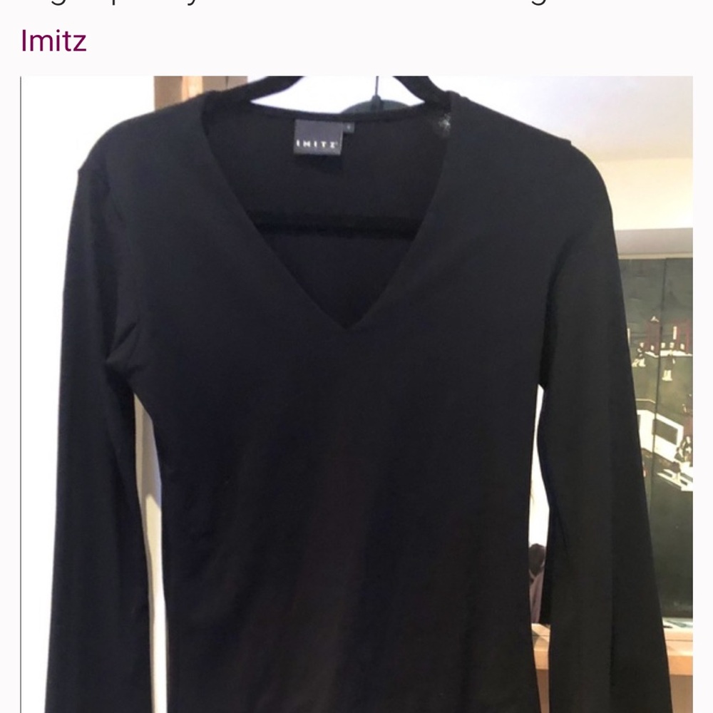 IMITZ design Black Fitted v-Neck high quality lycra Long Sleeve top.
